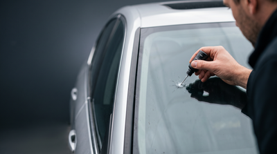 Applying RIZZO GlassFix resin to a stone chip on a car windshield